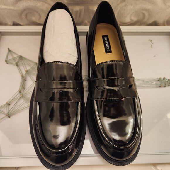 Nine West Glossy Black Chunky Loafers - Picture 4 of 9